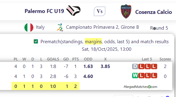 Palermo FC U19 Vs Cosenza Calcio screenshot