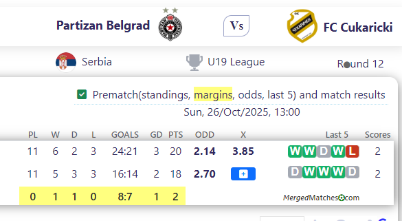 Partizan Belgrad Vs FC Cukaricki screenshot