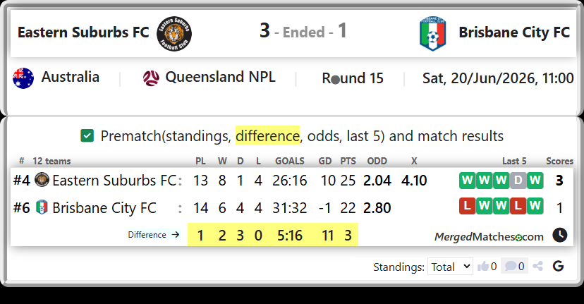 Eastern Suburbs FC Vs Brisbane City FC screenshot