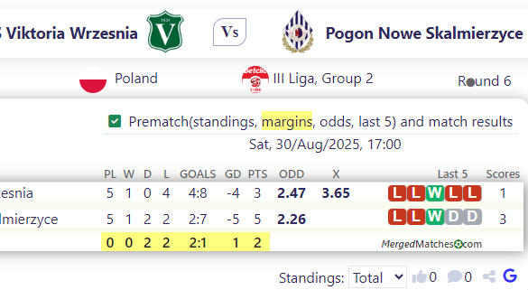 MKS Viktoria Wrzesnia Vs Pogon Nowe Skalmierzyce screenshot