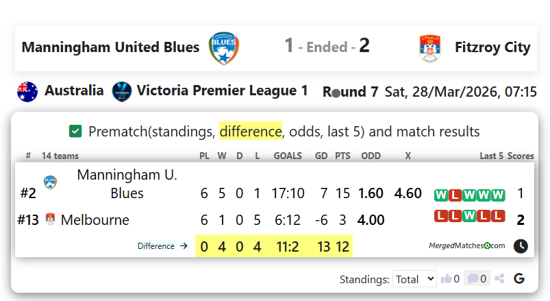 Manningham United Blues Vs Fitzroy City screenshot