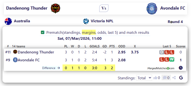 Dandenong Thunder Vs Avondale FC screenshot