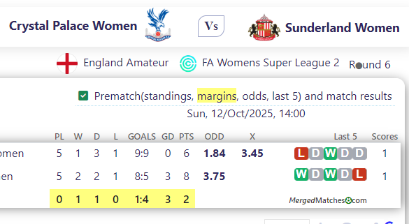 Crystal Palace Women Vs Sunderland Women screenshot