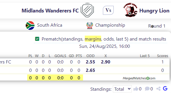 Midlands Wanderers FC Vs Hungry Lion screenshot