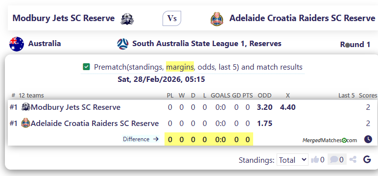 Modbury Jets SC Reserve Vs Adelaide Croatia Raiders SC Reserve screenshot