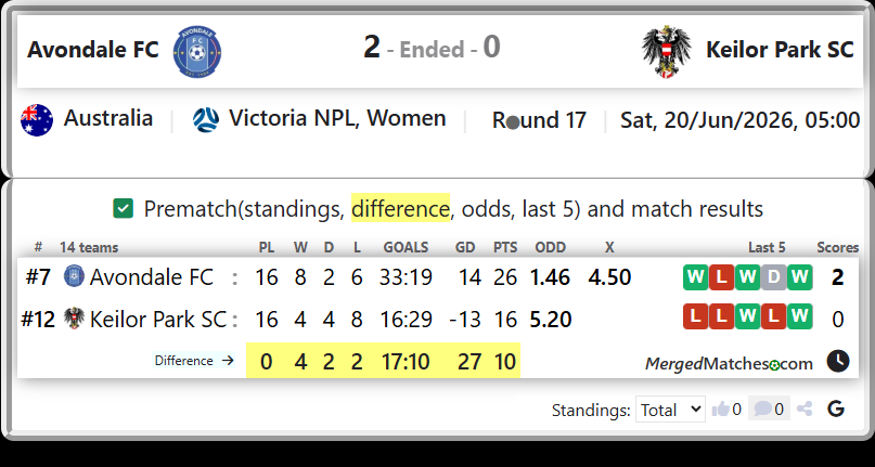 Avondale FC Vs Keilor Park SC screenshot