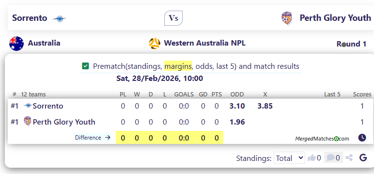 Sorrento Vs Perth Glory Youth screenshot