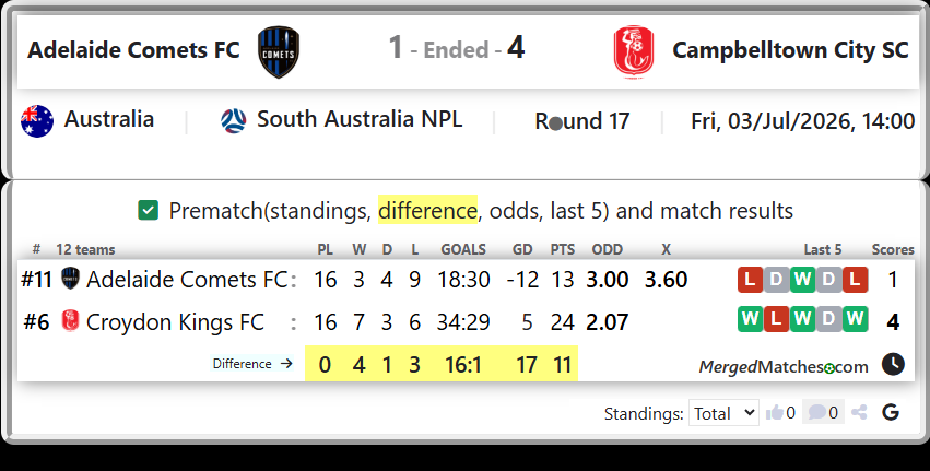 Adelaide Comets FC Vs Croydon Kings FC screenshot