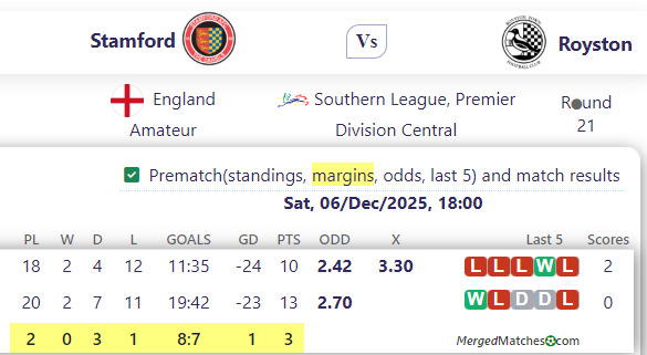 Stamford Vs Royston screenshot