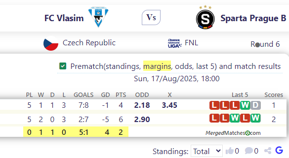 FC Vlasim Vs Sparta Prague B screenshot