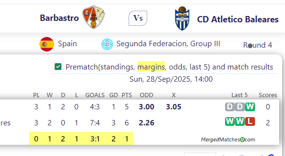 Barbastro Vs CD Atletico Baleares screenshot