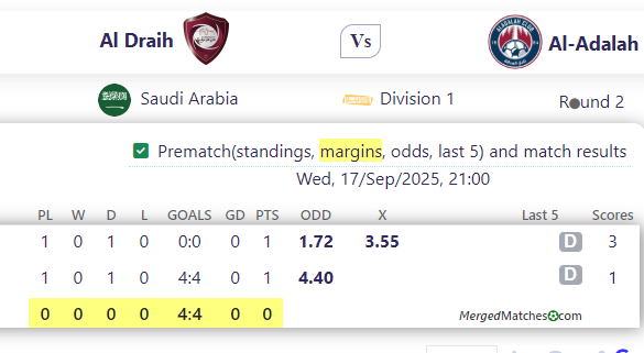 Al Draih Vs Al-Adalah screenshot