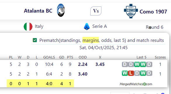 Atalanta BC Vs Como 1907 screenshot