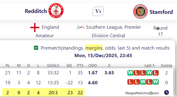 Redditch Vs Stamford screenshot