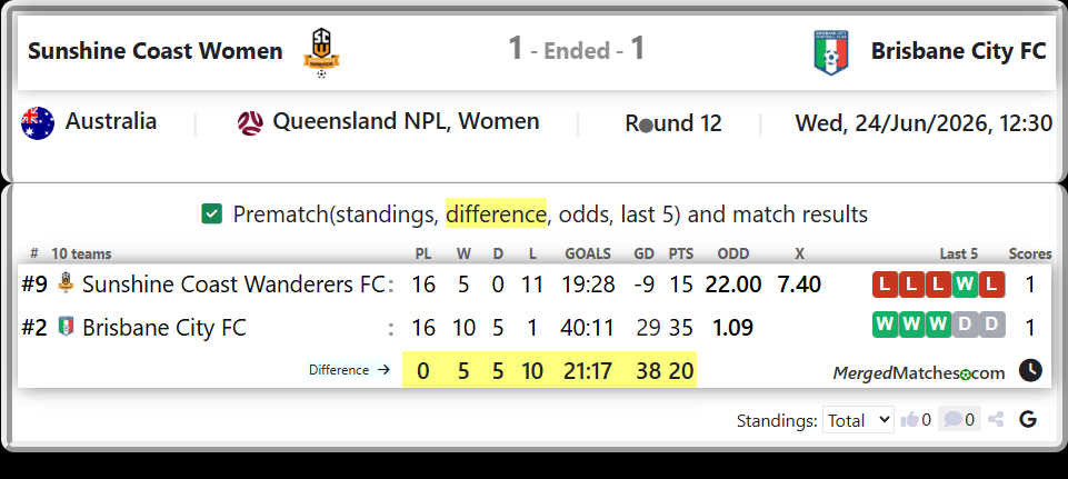 Sunshine Coast Wanderers FC Vs Brisbane City FC screenshot