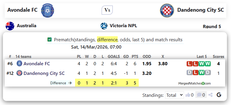 Avondale FC Vs Dandenong City SC screenshot