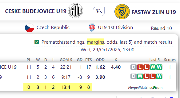 CESKE BUDEJOVICE U19 Vs FASTAV ZLIN U19 screenshot