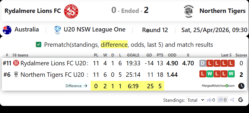 Rydalmere Lions FC Vs Northern Tigers FC screenshot