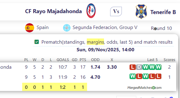 CF Rayo Majadahonda Vs Tenerife B screenshot