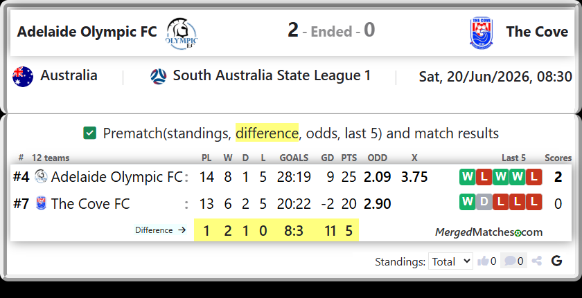 Adelaide Olympic FC Vs The Cove FC screenshot