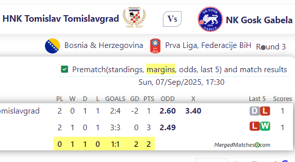 HNK Tomislav Tomislavgrad Vs NK Gosk Gabela screenshot