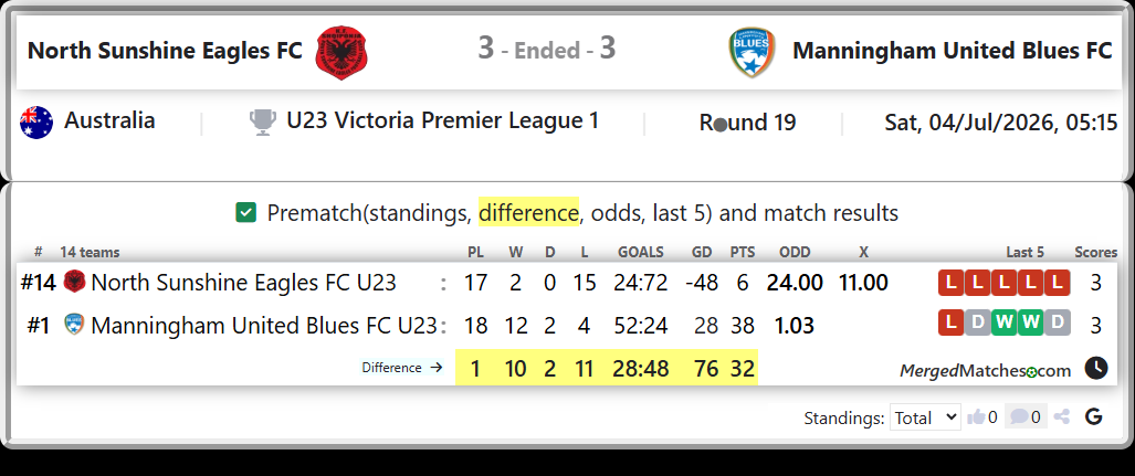 North Sunshine Eagles FC U23 Vs Manningham United Blues FC U23 screenshot