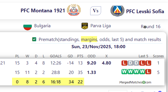 PFC Montana 1921 Vs PFC Levski Sofia screenshot