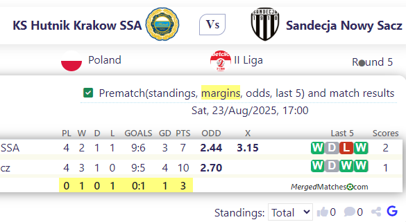 KS Hutnik Krakow SSA Vs Sandecja Nowy Sacz screenshot