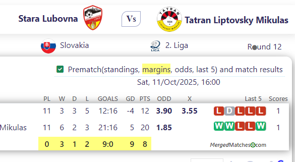 Stara Lubovna Vs Tatran Liptovsky Mikulas screenshot