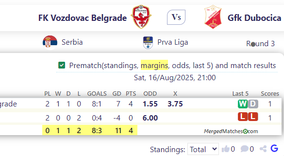 FK Vozdovac Belgrade Vs Gfk Dubocica screenshot