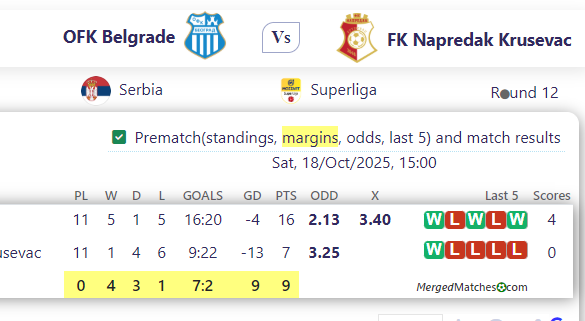 OFK Belgrade Vs FK Napredak Krusevac screenshot