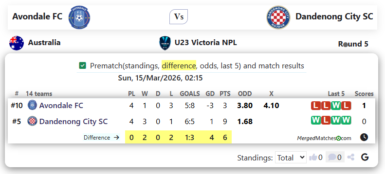 Avondale FC Vs Dandenong City SC screenshot