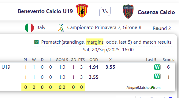 Benevento Calcio U19 Vs Cosenza Calcio screenshot
