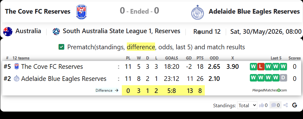 The Cove FC Reserves Vs Adelaide Blue Eagles Reserves screenshot