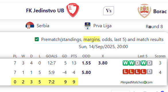 FK Jedinstvo UB Vs Borac screenshot