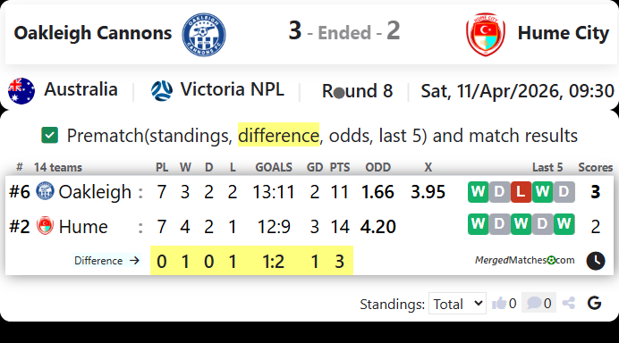 Oakleigh Cannons Vs Hume City screenshot