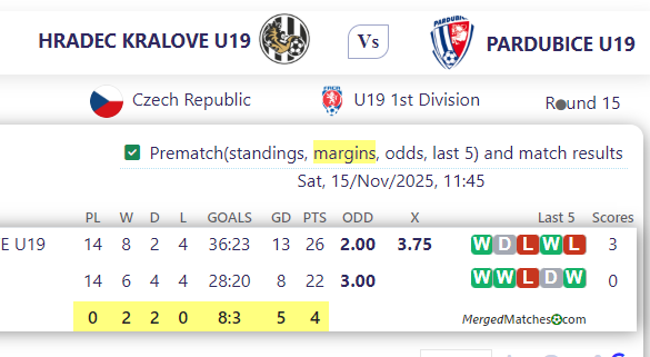 HRADEC KRALOVE U19 Vs PARDUBICE U19 screenshot