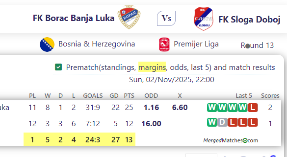 FK Borac Banja Luka Vs FK Sloga Doboj screenshot