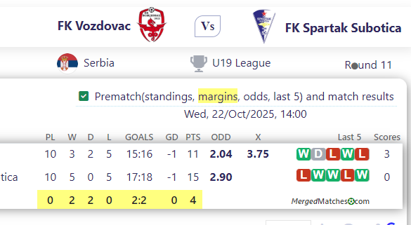 FK Vozdovac Vs FK Spartak Subotica screenshot