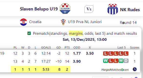 Slaven Belupo U19 Vs NK Rudes screenshot