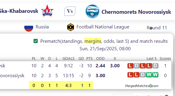 FC Ska-Khabaro Vs k Vs Chernomorets Novorossiysk screenshot