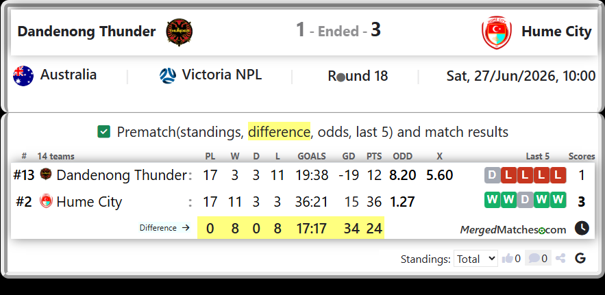 Dandenong Thunder Vs Hume City screenshot