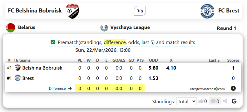 FC Belshina Bobruisk Vs FC Brest screenshot
