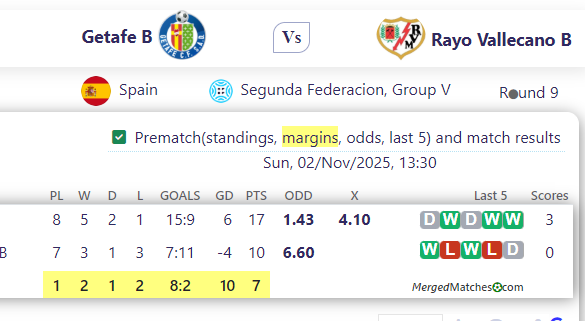 Getafe B Vs Rayo Vallecano B screenshot