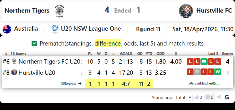 Northern Tigers FC Vs Hurstville FC screenshot
