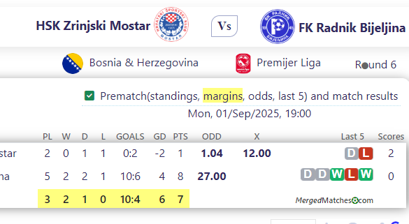 HSK Zrinjski Mostar Vs FK Radnik Bijeljina screenshot