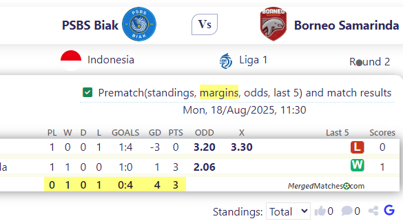 PSBS Biak Vs Borneo Samarinda screenshot