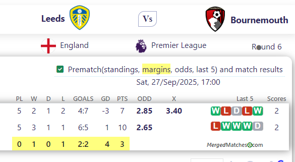 Leeds Vs Bournemouth screenshot