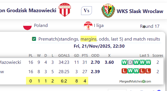 Pogon Grodzisk Mazowiecki Vs WKS Slask Wroclaw screenshot
