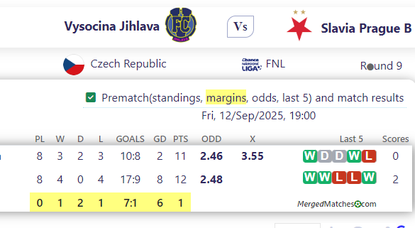 Vysocina Jihlava Vs Slavia Prague B screenshot